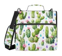 Green Cactus with Flower 1.5 Inch 3 Ringing Zippered Binder Bag with Strap Multiple Pockets Document Organizer Bag for Middle School