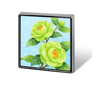 Green Camellia Flower Aluminum Alloy Square Lapel Badge