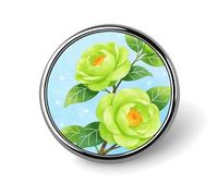 Green Camellia Flower Round Alloy Clothing Brooch