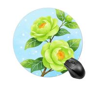 Green Camellia Flower Round Rubber Mouse Pad 7.8 Inch Stable Non Slip Circular Computer Mat Portable Resistant Desk Mat for Office Laptop Desktop Professional Daily Working Scenes