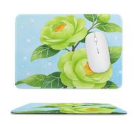 Green Camellia Flower Stitched Edge Mouse Pad