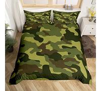 Green Camo Duvet Cover Set Super King Size, Army Camouflage Comforter Cover with 2 Pillowcases, Abstract Camo Theme Bedding Set 3pcs for Kids Boys Teens Bedroom Decor, Lightweight Bedspread Cover