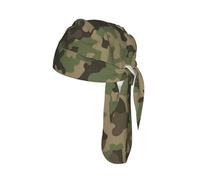 Green camo Print Cycling Bandana Quick Dry Skull Cap Breathable Tie Back Riding Headwear Running Gear 55-60 cm