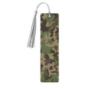 Green Camo Tassel Bookmarks Set for Women, 5 Pc Wooden Book Study Supplies Accessories for Reading