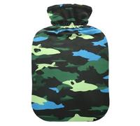Green Camouflage Pattern hot Water Bottle with Soft Cover, 2L Water Bottle Bag for Tummy Warmer, Period Cramps, Bolsa Caliente para Dolores Menstrual