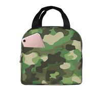 Green Camouflage Prints Insulated Lunch Tote Bag - Thickened Aluminium Foil Thermal Food Carrier for Office Commute, Picnics & Hiking