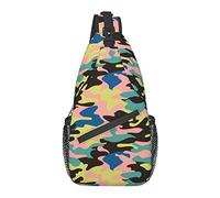 Green Camouflage Sling Backpack,Travel Hiking Daypack Camo Pattern Rope Crossbody Shoulder Bag for Men Women