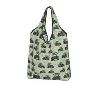 Green Camouflage Tractor Print Reusable Grocery Bags Shopping Bags - Foldable Grocery Bag Tote Bag with Handles, Black, 2 PCS
