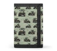 Green Camouflage Tractor Print Wallet for Men, Small Men's Bifold Wallet, 8 Credit Card Holder Slim Minimalist Front Pocket