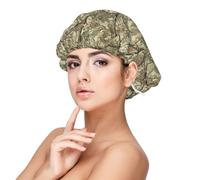 Green Camouflage Tree Pattern Print Satin Silk Bonnet for Sleeping Women, Adjustable Double Layer Satin Hair Bonnet Night Sleep Cap for Curly Hair