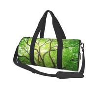 Green Camphor Tree Print Round Duffel Bag, Canvas Overnight Travel Tote Bag, Waterproof and Tear-Resistant.Foldable Weekend Travel Bag