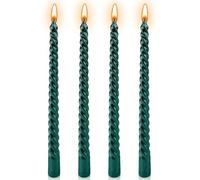 Green Candles, 10'' Green Taper Candles, Set of 4 Spiral Twisted Dinner Candles, Non-Drip 7 Hour Burn Time Unscented Decorative Candle Sticks for Valentine's Day Christmas Birthday Party Home Decor