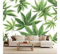 Green Cannabis Leaf Wallpaper Mural Simple Natural Illustrations Photo Wallpaper Green Cannabis Leaf 3D Wall Mural 150x105cm Non-Woven Premium Art Print Decoration Poster Picture for Living Room