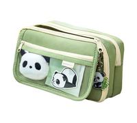 Green Canvas Pencil Case for Learners Kids Multipocket Plan Permanent Launderable School Rudiments Permanent Fabric Pencil Panda Bag
