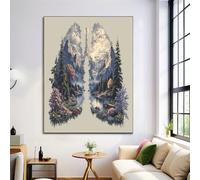 Green Canvas Wall Art 28X39in for Living Room, Lung Shape Mountain Range Trees Wall Canvas Pictures Artwork, Fantasy Natural Landscape Walls Decoration Prints, for Bedroom, Hallway or Entryway