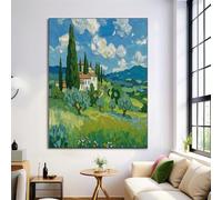 Green Canvas Wall Art Wheat Fields Rural Landscape Painting on Canvas Prints Poster Impressionist Oil Painting Landscape Pictures for Living Room Bedroom Home Hallway Wall Decor 70×100 cm, Frameless