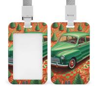 Green Car Retractable ID Badge Holder with Lanyard - Vertical Badge Reel,Keychain Clip,Name Tag Id Card Holder Protector for Nurse Officer Teacher Security Staff Women Men