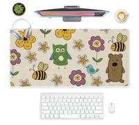 Green Cartoon Owls Desk Mat Extended Mouse Mat with Non-Slip Rubber Base Smooth Face Large Gaming Mouse Pad 90X40 CM Large Mousemat Desk Decor Accessories Gifts Mousepad for School Home Office Gaming