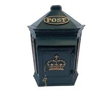 Green Cast Iron Metal Wall Mounted Post Box With Gold Crown/Letters Detail
