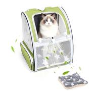Green Cat Backpack Carrier with Washable Crate Bed Mat Breathable Cat Carrier Large Space for Medium Small Dog Puppy Kitty Bunny Ventilated Mesh Pet Backpack for Cats Travel Hiking Walking Outdoor Use