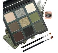 Green Cat Eye Eyeshadow Palette, 9 Colors Matte & Glitter, Highly Pigmented, Easy to Apply, Long-Lasting & Waterproof, Natural Nude Brown & Black Shades, Professional Eye Shadow Pallet with Brushes