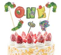 Green Caterpillar 1st Birthday Cake Topper Bunting,6pcs The Very Hungry Caterpillar One Year Old Cake Decor Cupcake Toppers,Children's Reading Story First Birthday Party Decorations