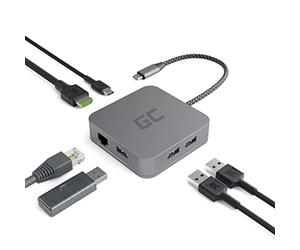 Green Cell GC® USB-C HUB 6 in 1 Adapter Docking Station (3x USB 3.0, HDMI 4K, Ethernet, USB-C) Compatible with Samsung DeX and with Power Delivery 87W for MacBook Pro 13/15, Dell XPS 13/15