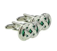 Green Celtic Knot Design Cufflinks in a Personalised Engraved Cufflink Box