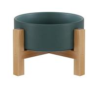 Green Ceramic Elevated Raised Cat Bowl,Cat Food Dish with Stand, Raised Cat Food or Water Bowl Anti Vomiting,Pet Bowl with Anti Slip Rubber pad,Stress Free for Cats and Small Dogs(400ML/13.5OZ)