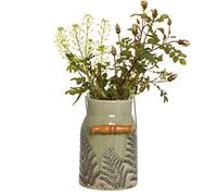Green Ceramic Flower Vase Milk Churn Floral Display Vase (BR19) | Floral Display Vase, Embossed, Watertight, Indoor Use, Urn Vase, Carrying Handle, Wooden Handle