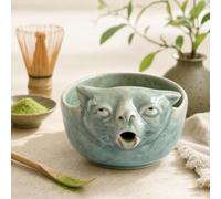 Green Ceramic Matcha Bowl 350 ml Triple Spout Pouring Pitcher | Funny Tea Cup With 3 Spouts, 11.8 fl oz Ceramic Vessel For Iced Drinks, Dorm And Office Desk Display
