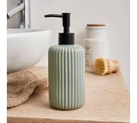 Green Ceramic Ribbed Soap Dispenser With Robust Plastic Black Pump Great For Storing Various Bathroom Liquids And Lotions Any Bathroom Decor -M18