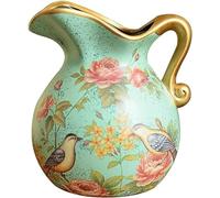 Green Ceramic Vase for Home Decor European Style,Hand Painted Bird Flower Pattern Porcelain Dried Flower Vase Decoion for Coffee Table Dining Room Living Room Wed A-A