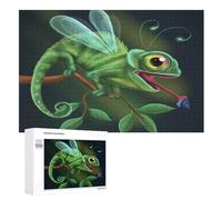 Green Chameleon 1000 Piece Jigsaw Puzzle- Brain Teaser Game for Adults & Children - Educational Activities Wooden Jigsaws （75×50cm）