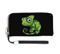 Green Chameleon Leather Wallet Fashion Purse Long Pouch with Wrist Strap for Men Women