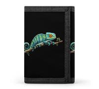 Green Chameleon Trifold Men's Wallets with 8 Card Slots & Key Hook Slim Travel Purse Money Clip
