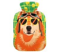 Green Checkered Background Cool Siberian Husky Travel hot Water Bottle with Soft Cover, 2L hot compresses for The Body for Pain Relief, Period Cramps, Bolsa Caliente para Dolores Menstrual