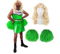 Green Cheerleader Costume with Wig & Pom Poms I Love Fancy Dress Green Medium