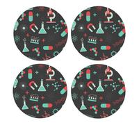Green Chemistry And Science Patterns,Round MDF Cork Coasters, Mugs Pad, Cups Mat Set of 4 Drinks Coasters