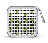 Green Cherries Black White Gingham Funny CD Holder 40 Capacity DVD Case Disc Protective Storage Organizer Bag for Car Home Travel