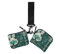 Green Chinese Violin Women's Wallets Card Cases Slim Detachable Identity Card Protector with Wristle Strap for Work 2 Packs estuche para tarjetas de credito, Green Chinese violin, Modern