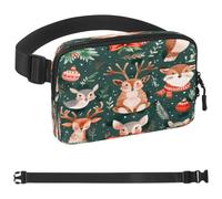 Green Christmas Animals Fanny Packs for Women Men, Crossbody Belt Bag with Zipper Pockets,Waterproof Waist Packs with Adjustable Strap for Workout Running Traveling Hiking, Multicolor, One Size