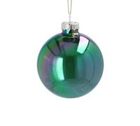 Green Christmas Bauble, Peacock Multicolour Iridescent Lustre Shiny Bauble, Oil Pearl Effect Green Glass Christmas Decoration, Jewel Tone Christmas Ornament