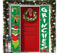 Green Christmas Decorations Door Cover Merry Christmas Door Decorations Grinch Banner Xmas Photography Wall Banners for Winter Holiday Home Garden