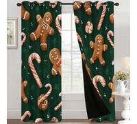Green Christmas Gingerbread Man Curtains, Xmas Candy Cane Blackout Curtains for Bedroom Living Room, 46x72 Inch Drapes, Eyelet Thermal Window Treatments, 2 Panels J177