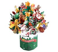 Green Christmas Gingerbread Man Paper Flower Bouquet, Pop up Greeting Cards with Blank Note Card & Envelope, gift for celebrating Love, Birthday, Anniversary, Special Moments, Valentine's Day