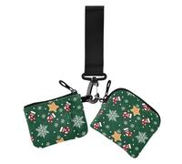 Green Christmas Party Women's Change Wallet Card Cases Small Portable Zipper Cash Coin Purse with Keychain for Lady 2 Pcs, green Christmas Party, One Size, Casual