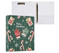 Green Christmas Plaid Red Candy Canes 1.5 Inch 3 Ring Binder with Anti-Slip Metal Clip, Decorative Cute Binder D Ring Binder for School Office Supplies, 1 Pack