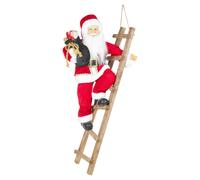 (Green) Christmas Santa Claus Climbing Ladder Standing Figurine Xmas Tree Decoration