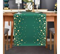 Green Christmas Table Runner Modern Table Decoration Washable Gold Dot Christmas Tablecloth Holiday Decoration for Winter Weddings Birthdays Living Room Holiday Birthday 33 x 140 cm